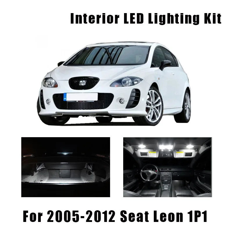 14pcs White Error Free Car Accessories LED Interior Reading Map Dome Light Cargo Bulbs Kit For 2005-2012 Seat Leon MK2 1P 1P1