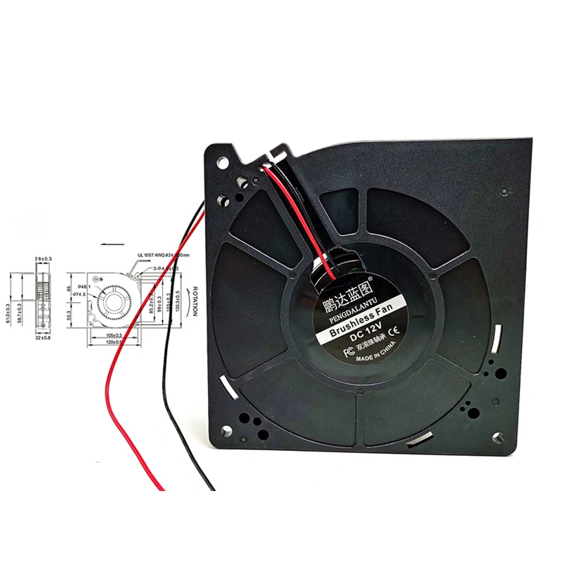 DC 5V 12V 24V 12032 120x120x32mm Two Ball Bearing Blower Fan Centrifugal Turbine Cooling Fan2pin