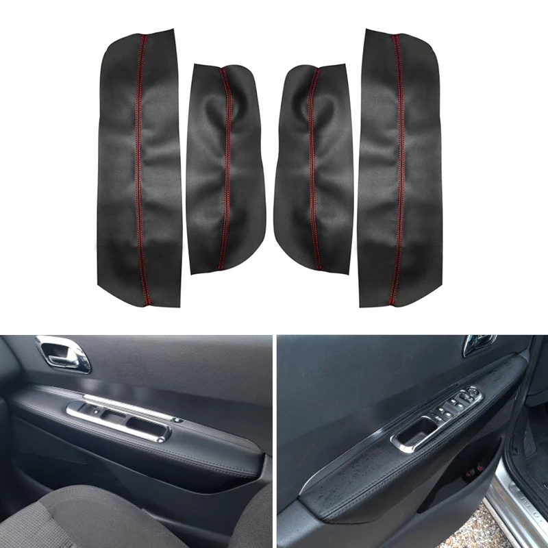 4pcs Microfiber Leather Interior Door Armrest Panel Cover Protective Trim For Peugeot 3008 2011 2012