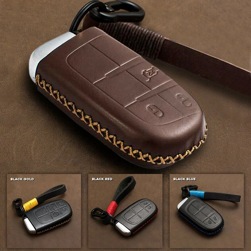 2 3 4 Buttons For Jeep Grand Cherokee Chrysler 300C Renegade Fiat Freemont Leather Car Key Cover Case Key Chain Key Protector