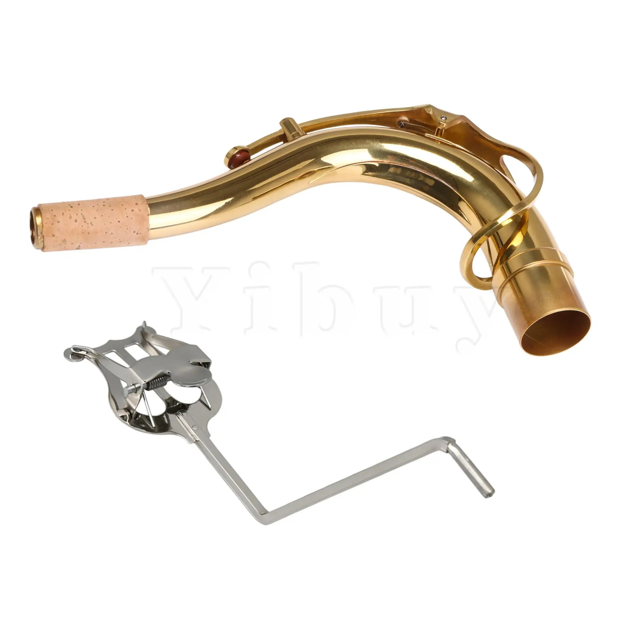 

Yibuy Saxophone Lyre Clip Holder Copper Tenor Saxophone Elbow Bend Neck Golden