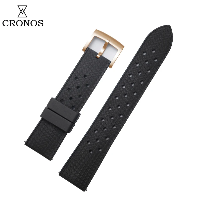 Cronos Watch Band 22mm 20mmTropical Rubber Strap Stainless Steel BronzeTongue Buckle Brushed