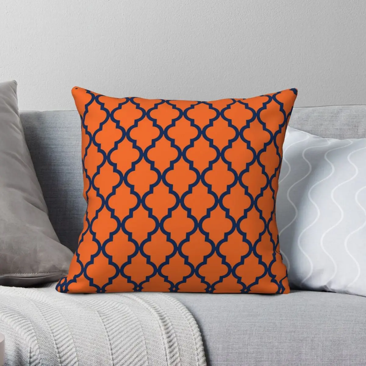 

Moroccan Pattern Orange Navy Blue Square Pillowcase Polyester Linen Velvet Printed Zip Decor Sofa Cushion Cover 45x45