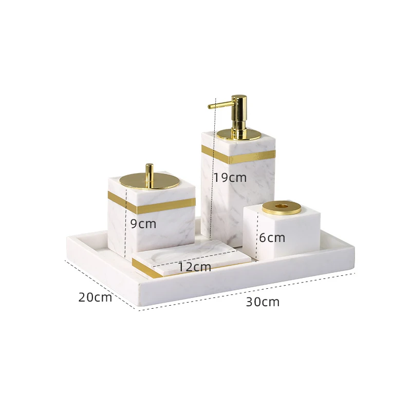 Volakas White Natural Marble Bathroom Set Luxury Soap Dispenser Toothbrush Holder Soap Dish Bath Set Golden Bathroom Accessories