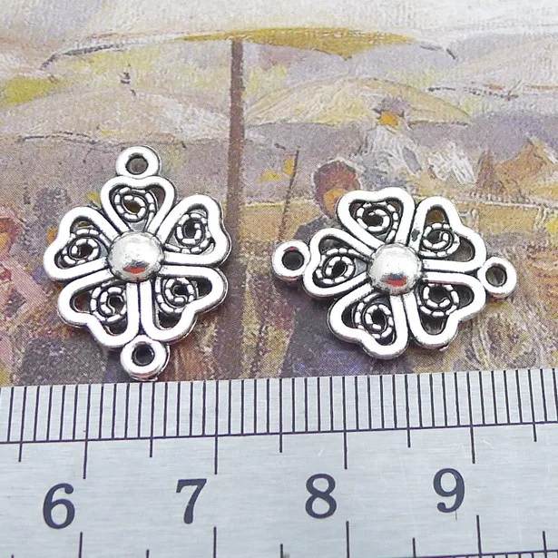 20pcs/Lot 15x20mm Antique Silver Color  Hollow Flower Connector Charms Pendant For DIY Bracelet Jewelry Making  Findings