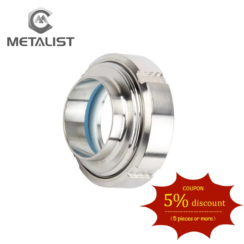 METALIST 63mm OD Sanitary Sight Glass SS304 Weld Ferrule Circular Viewing Threaded Nut Removable Sight Glass for homebrew