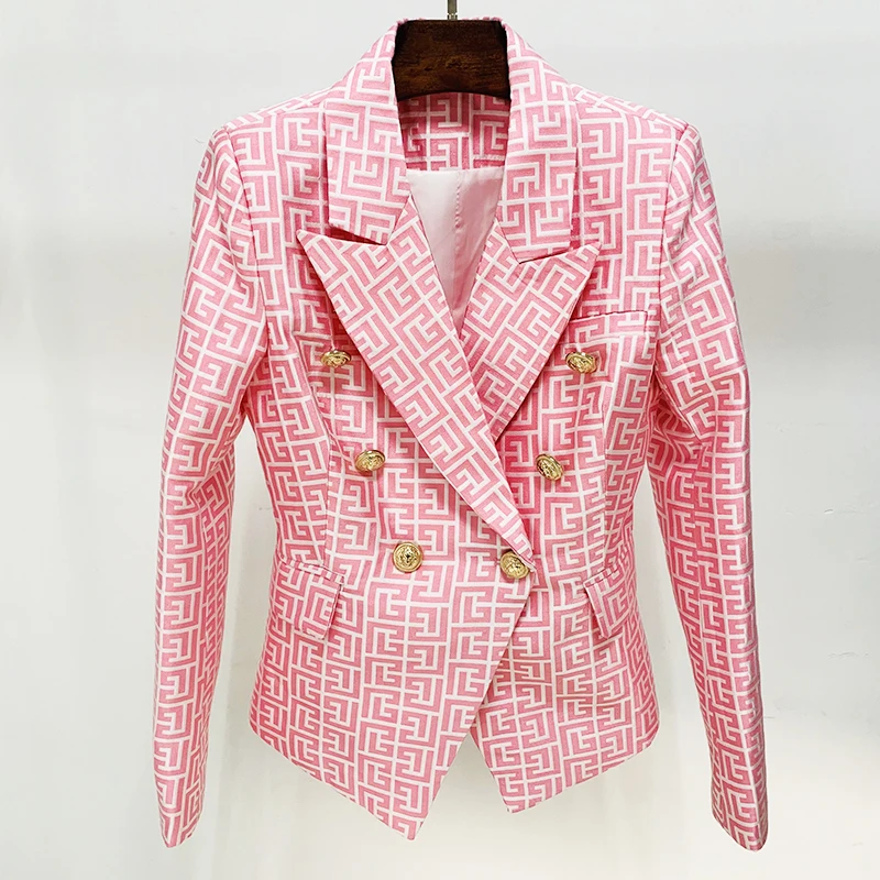 HIGH STREET Newest 2023 Designer Jacket Women Lion Buttons Double Breasted Slim Fitting Monogram Jacquard Blazer