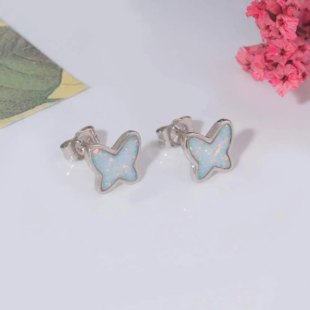 CiNily Pink/White Opal Stud Earrings Butterfly Rose Gold Colour Plated Fashion Jewelry for Girl Jewelry Anniversary Cute Gift