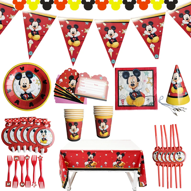 Mickey Mouse Theme Tableware Baby Children Birthday Party Supplies Decorations Boy Family Good Friend Disposable Tableware Party