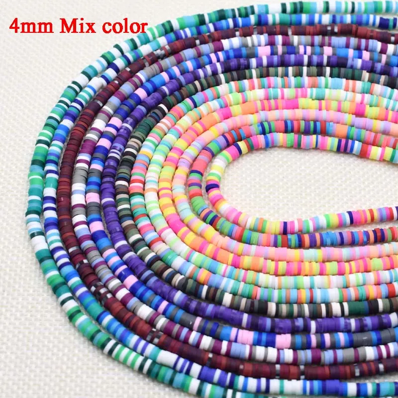 Mixed Color 4x1mm Flat Round Handmade Round Polymer Clay Chip Loose Spacer Beads For DIY Jewelry Making Bracelet Finding 15inch