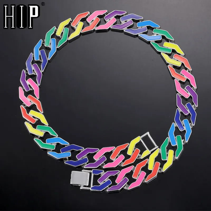 Hip Hop 16MM Colorfull Dripping oil Cuban Chain Prong Rapper Necklaces Bracelet For Men Women Jewelry