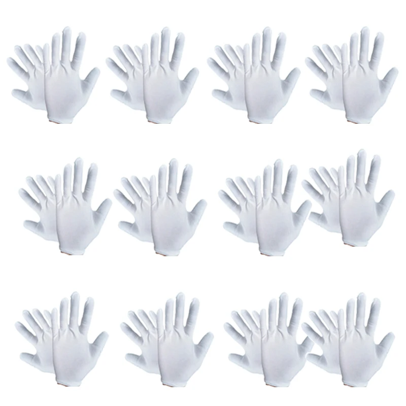 

24Pieces/12 Pairs White Cotton Cloth Thin Etiquette Wenwan Quality Inspection Gloves