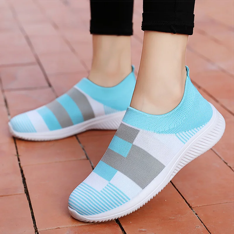 Women Shoes Vulcanized Zapatillas Mujer Knitted Sneakers Women New Flat Shoes Mix Color Vulcanize Shoes Casual Chaussure Femme