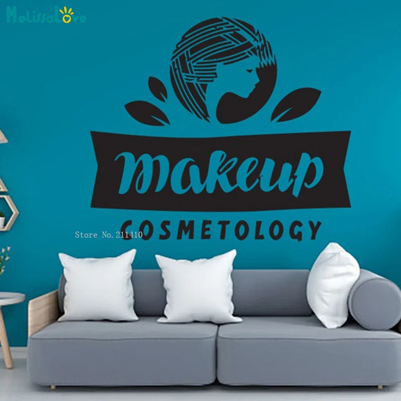 Makeup Cosmetology Shop Logo Wall Stickers Beauty Salon Decor Hair Nails Eye Lashes Window Sign Decals Vinyl YT5584