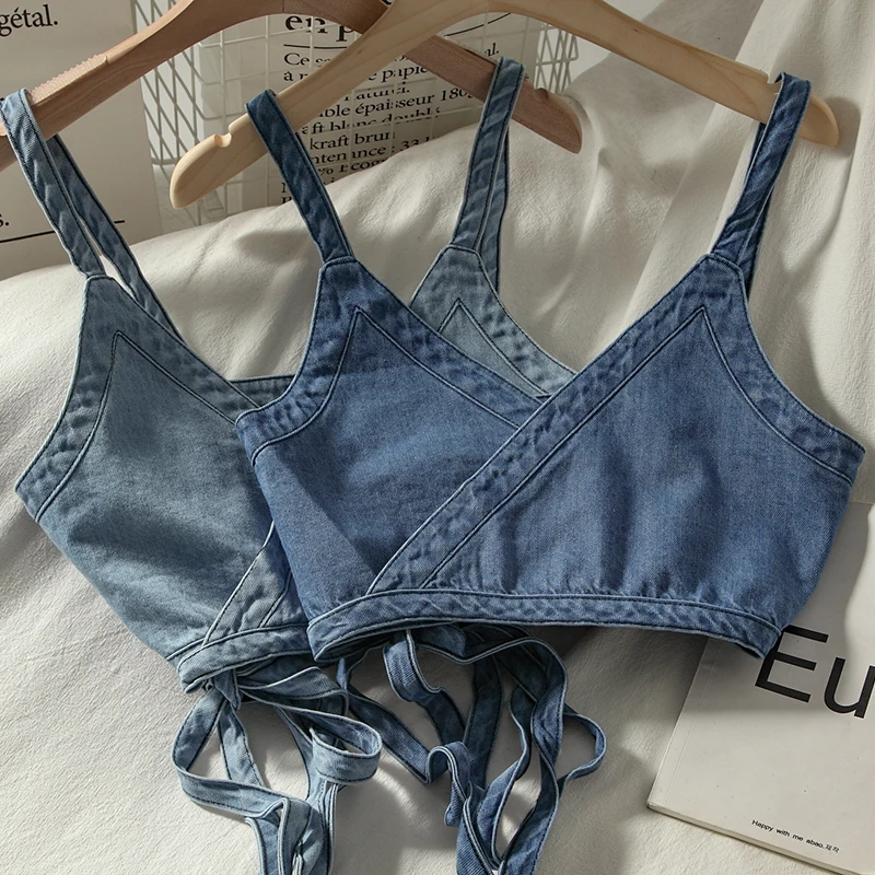 Camis For Women Jeans Tank Top Women Sexy Strap Denim Vest Sweet Girl Woman Crop Top Elegant French Chic