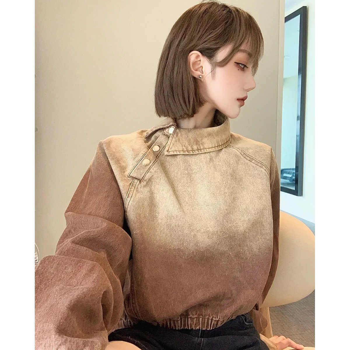 Women Jeans Coat Cotton 2022 New Spring Hoody Korean Office Lady Solid Full Turn-down Collar Short Vintage Women Tops