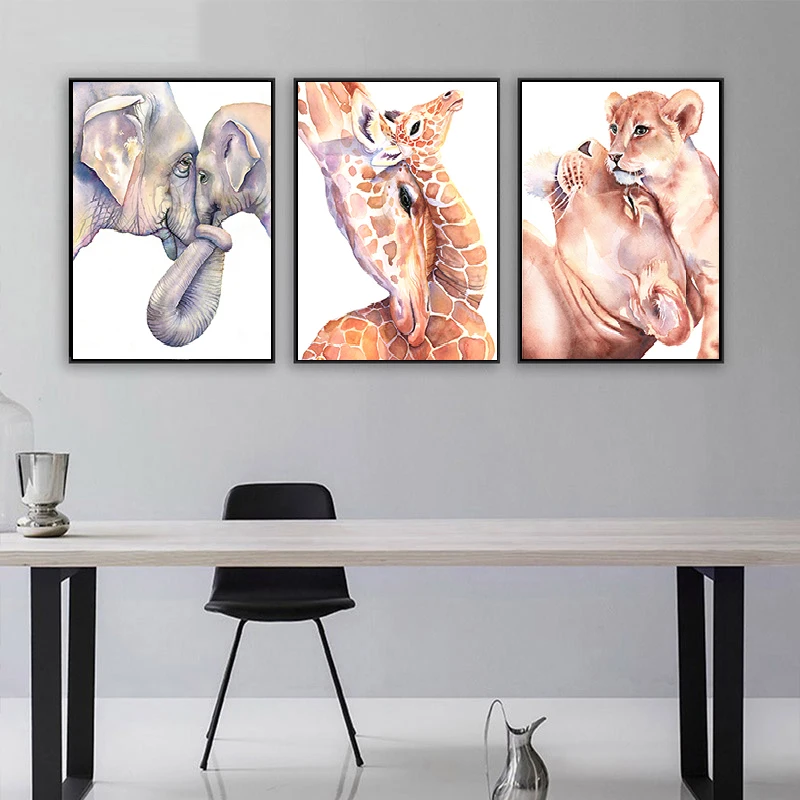 Unframed Canvas Painting for Living Room, Animals Posters, Mom and Kids, Maternal Love Wall Art, Family Nordic Poster And Print