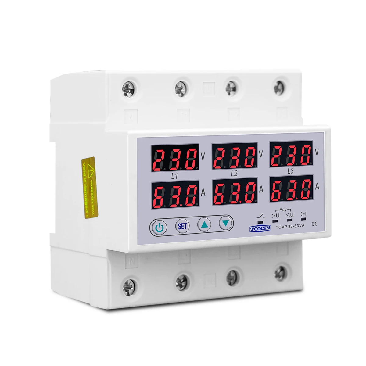 3 Phase 3P+N Din rail Voltmeter Ammeter adjustable Over and Under Voltage current limit protection Monitor Relays Protector