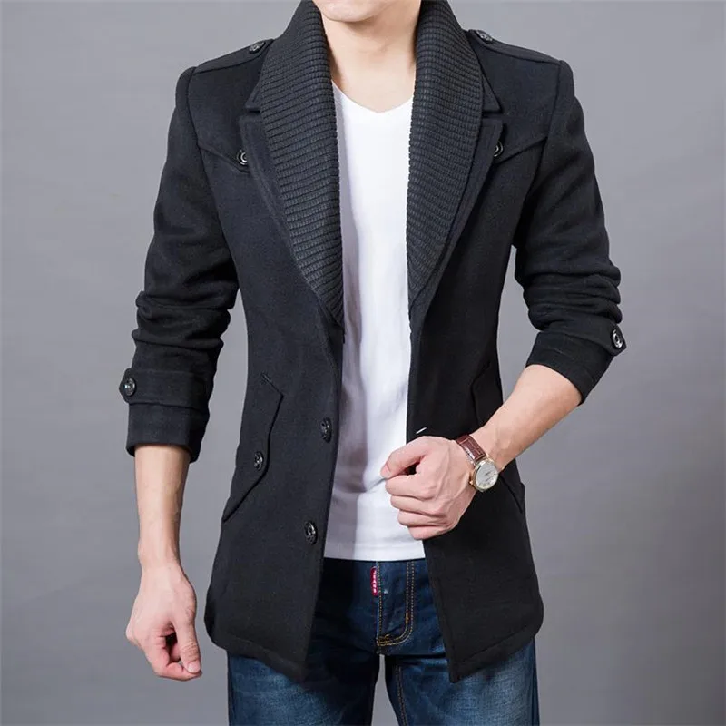 Nice High Quality Double Neck Trench Coat Winter Thicken Man Fashion Windbeaker Warm Jacket Men's Business Casual Coats