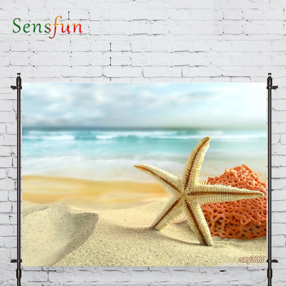 LEVOO Photographic Background Beach Starfish Natural Scenery Sea Photo Studio Photocall Printed Shoot Prop Decor Fabric