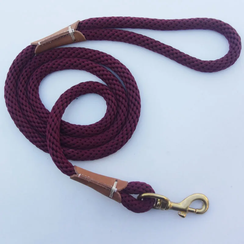 High Quality Handmade Leather Nylon Rope Dog Leash 5 ft Pet Products Snap dog lead Outdoor Training Leashes