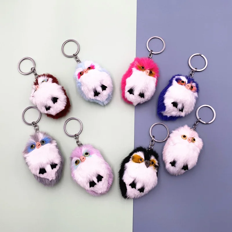 Fluffy Rabbit Fur Pompom Mini Owl Keychain For Women Cute Tiny Plush Owl On Bags Girls Jewelry Party Gift