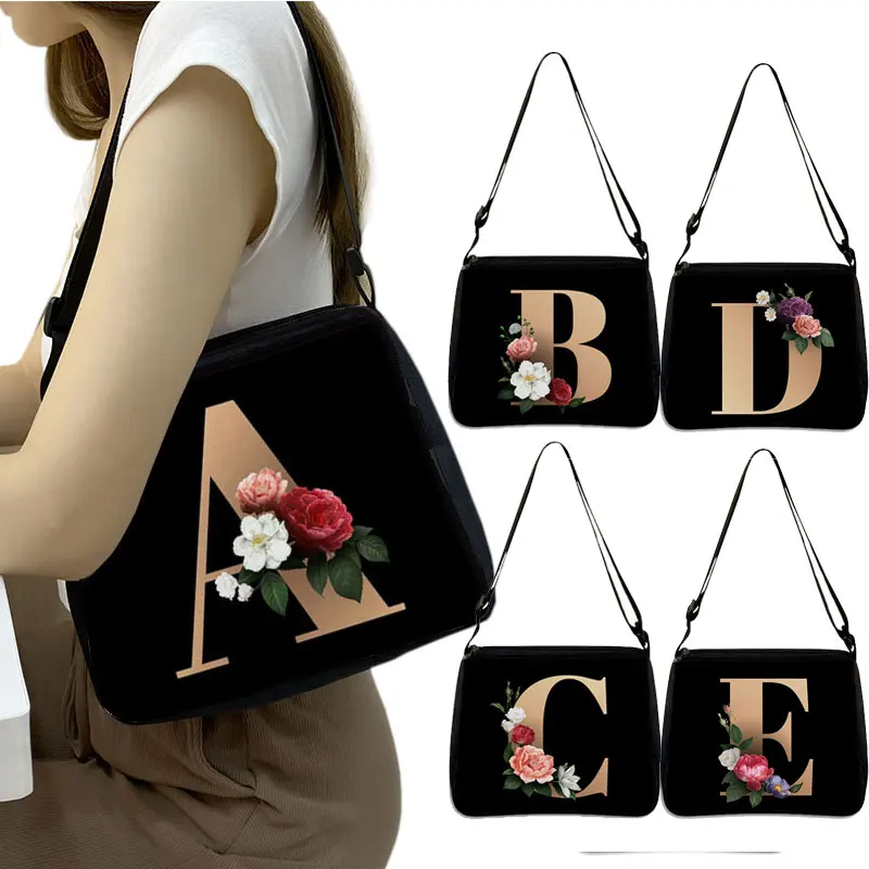 26 Flower Letter Shoulder Bag  Simpl  Designer Handbags Shoulder Canvas Shopping A - Z Alphabet Messenger Bag Party handbag