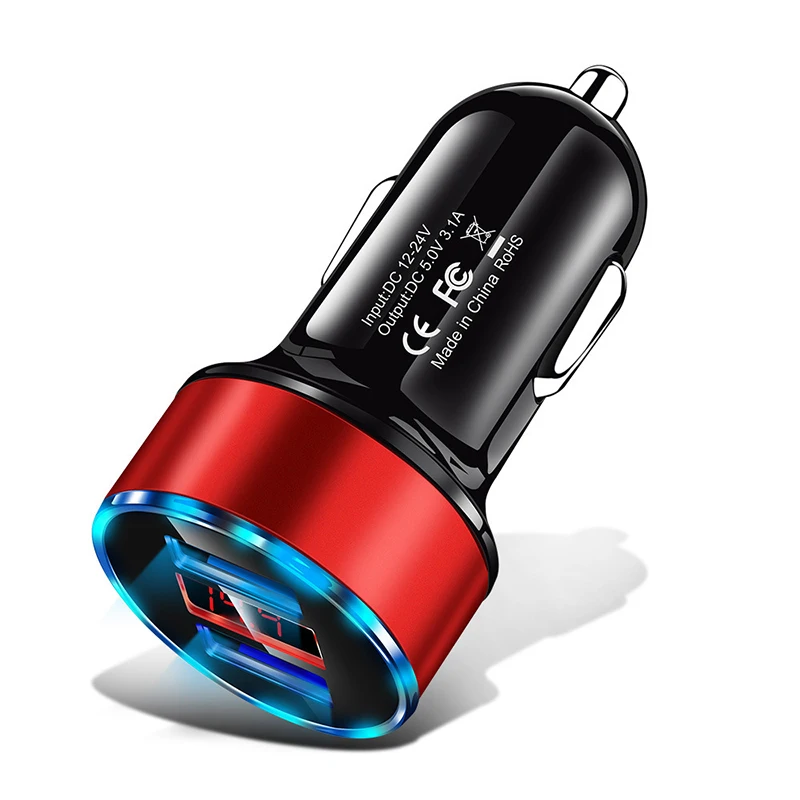 Dual USB Car Charger For iPhone 11 12 13 Pro Max Samsung QC 3.0 LCD Display Car Cigarette Socket Lighter USB Car Phone Charger