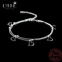 New Fashion 925 Sterling Silver Heart Pendant Anklets Women Jewelry Double Layer Small Bead Star Charm Beach Foot Chain Bracelet