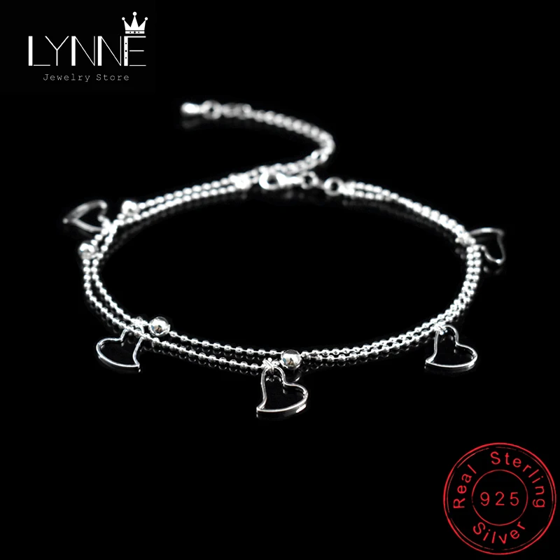 Nowa moda 925 Sterling Silver Heart Pendant Anklets Biżuteria damska Dwuwarstwowy mały koralik Gwiazda Charm Bransoletka z łańcuszkiem na nogę