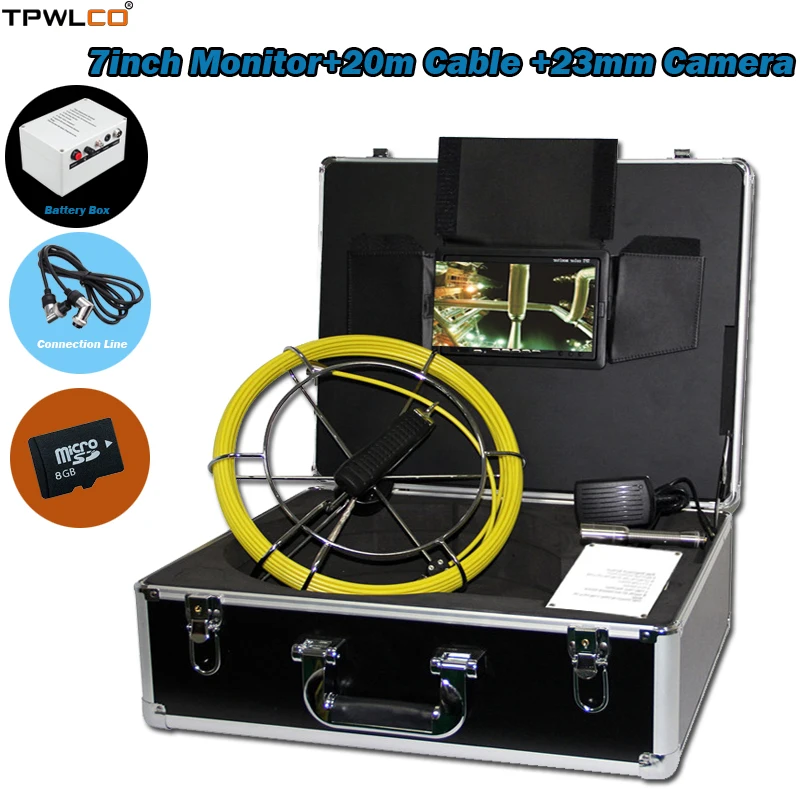 

7" LCD Monitor Endoscoep Pipe/Industrial /Plumbing System With 8GB SD Card DVR Recorder 23mm Drain Sewer Video Camera 20m Cable