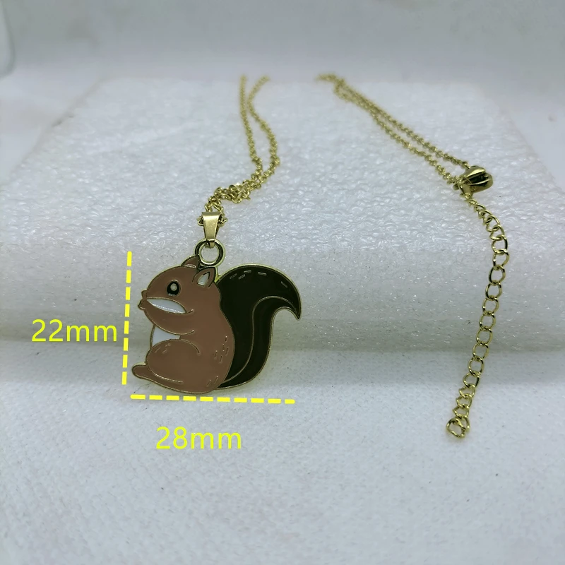 Yungqi Cute Squirrel Necklace Punk Chain Jewelry Metal Enamel Charm Pendant For Women Comic Cartoon Animal Choker Kid Gift