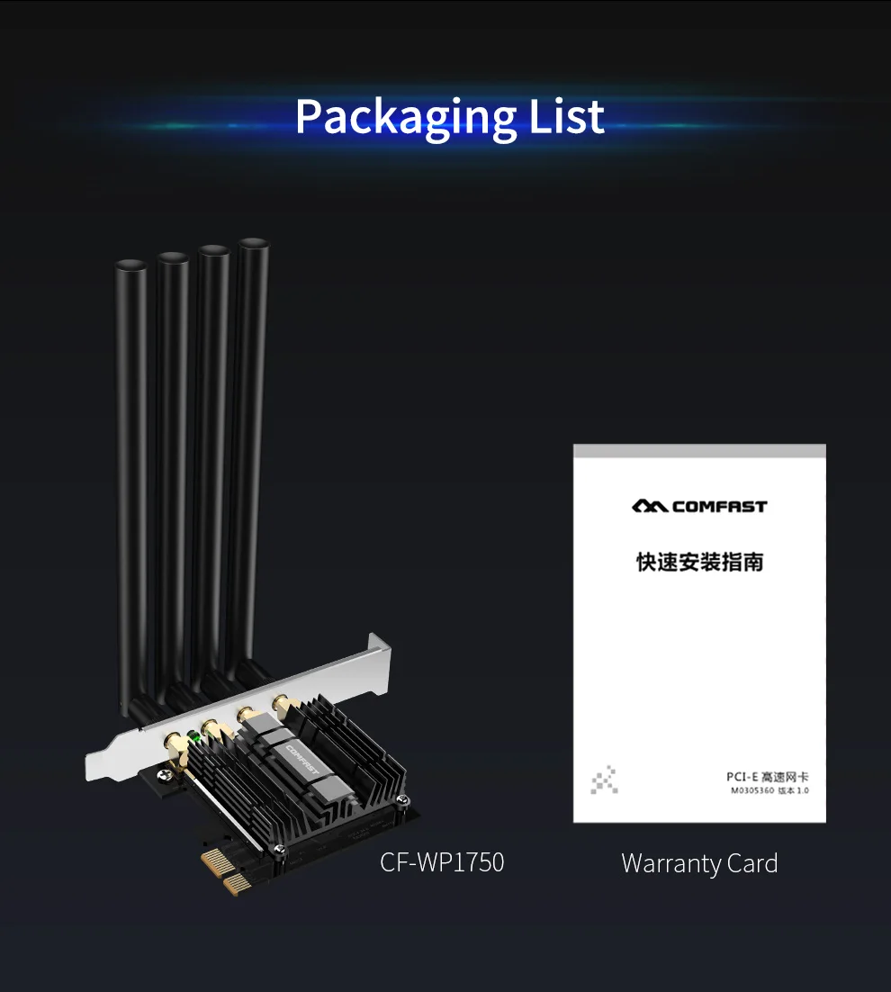 Dual Band 2.4G&5.8GHz 1750Mbps Wireless Adapter PCI-E Wifi Card with 4*3dBi Omnidirectional Antenna Support MU-MIMO Win7/ 10