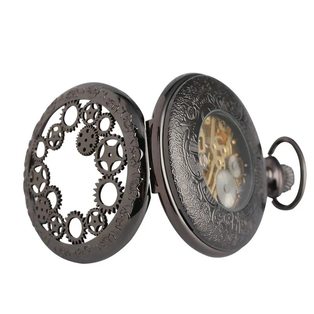 New Arrival Exquisite Gear Wheel Hollow Pocket Watch Mechanical Fob Watches Hand Wind Hot Sale Men Women Gift With Chain Clock