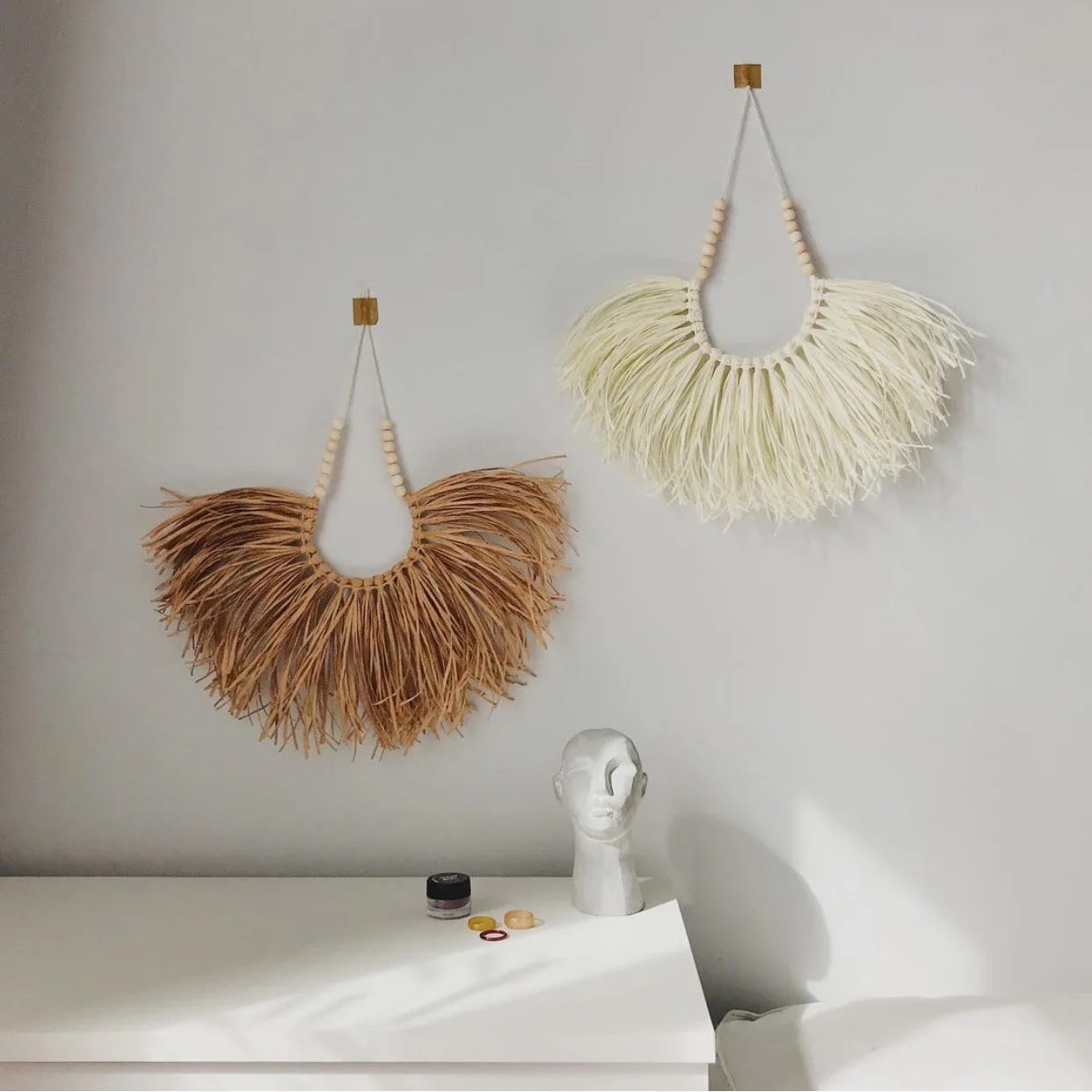 Straw Wall Hanging Decorations INS Nordic Hand woven Cotton Thread Weaving Ornament Children room Wall Hanging Beaded Handicraft