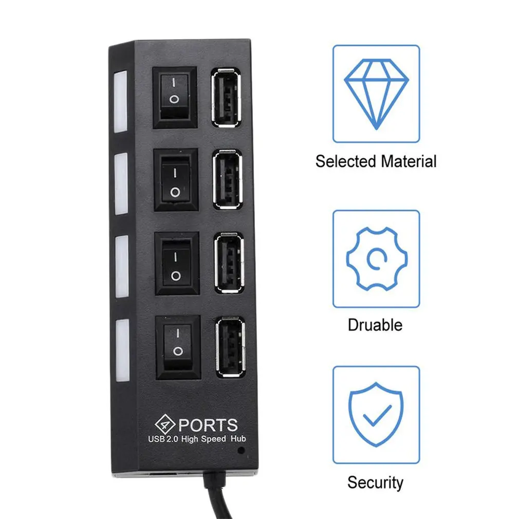 4/7 porte USB HUB 2.0 espansore Splitter USB ad alta velocità Switch indipendente multiporta per PC Laptop Mac Windows