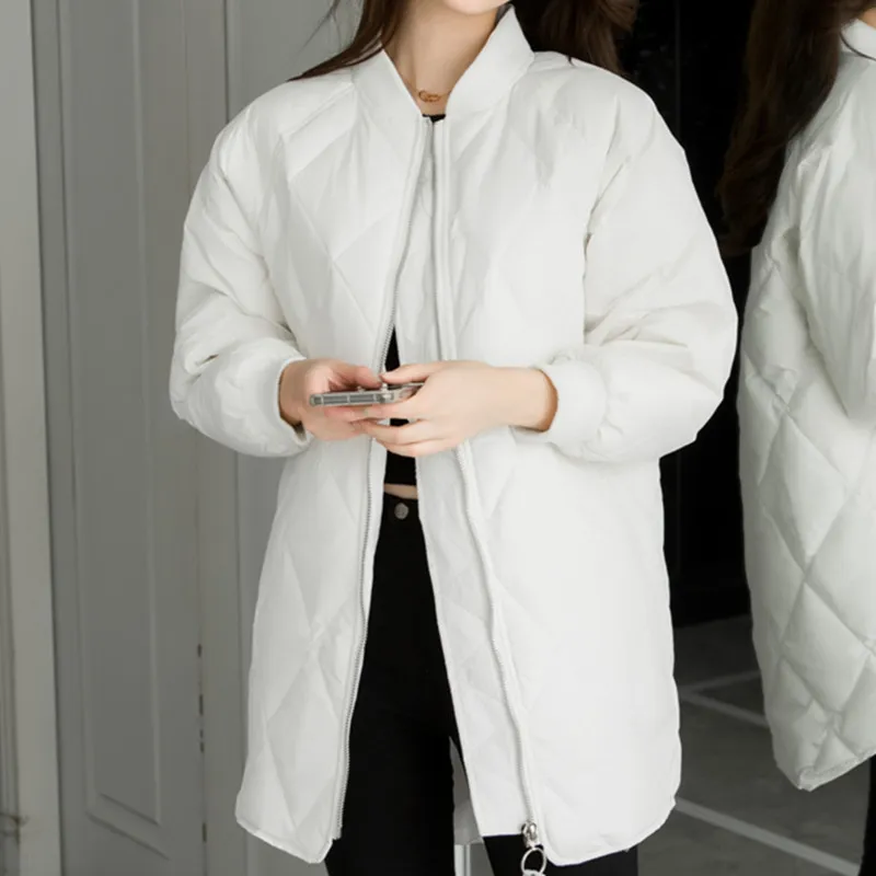 

Women's White Duck Down Jacket Student Jacket Mid-length Coat Korean Style Loose Thicken Solid Solor Tops Winter