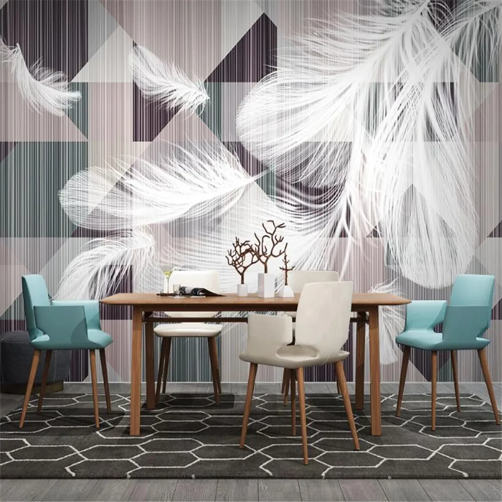 

Milofi Customized Modern White Feathers Abstract Geometric Lines Living Room Bedroom Background Wallpaper Mural