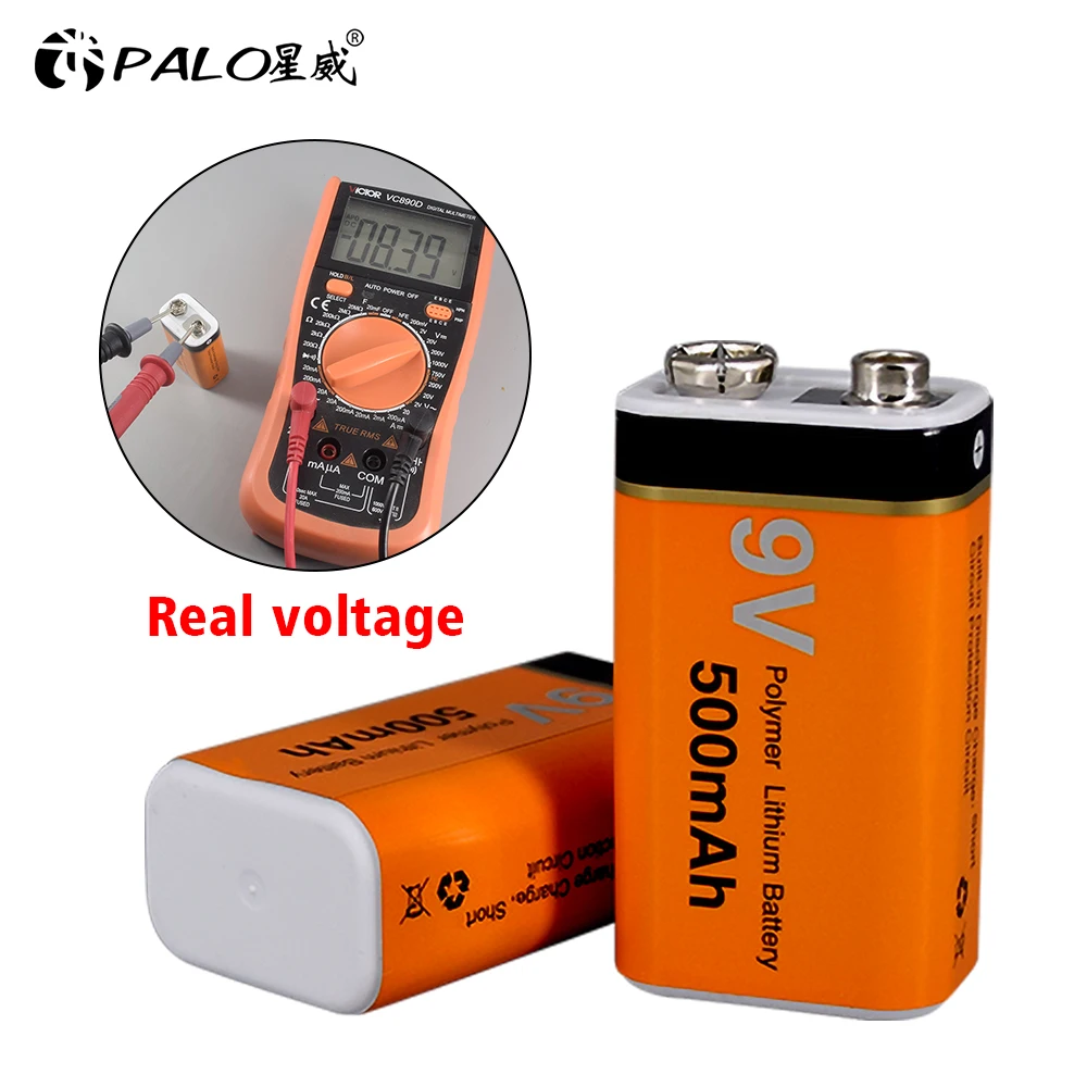 Palo 500mAh 9V Li-ion Battery Rechargeable Battery 9 Volts Lithium Batteria for Multimeter Microphone Toy Remote Control KTV Use