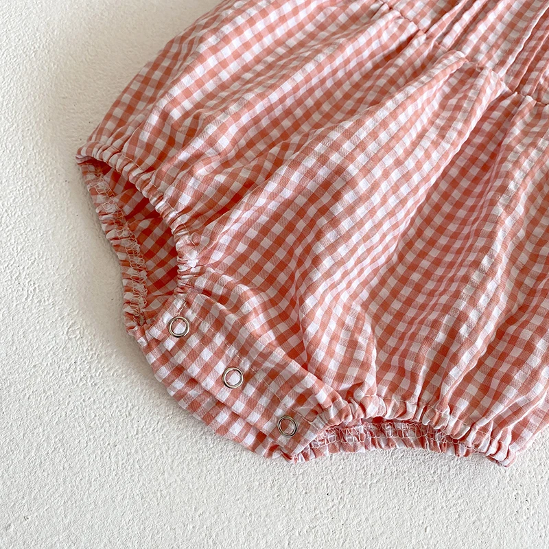 Kleinkind Baby Mädchen Grid Stickerei Kleider Sommer Mädchen Baby Romper Kleinkinder Baumwolle Kurzarm einteiliges Strampler – Detail 8