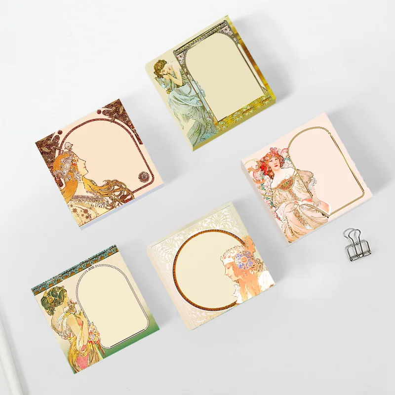 50 Sheets/Set Alphonse Mucha Oil Painting Series Memo Pads Retro European Style Sticky Notes DIY Journal Decoration