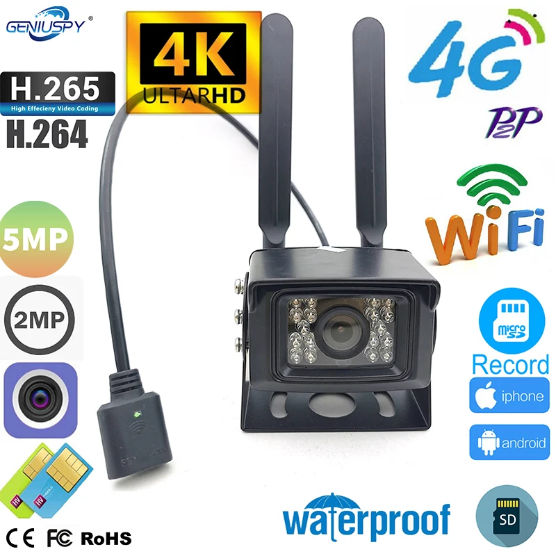 Mini Waterproof IP66 Outdoor TF Card Slot 4K 4G 8MP 5MP 2MP WIFI IR Night Vision Wireless IP Camera P2P For Car Vehicle Fleet