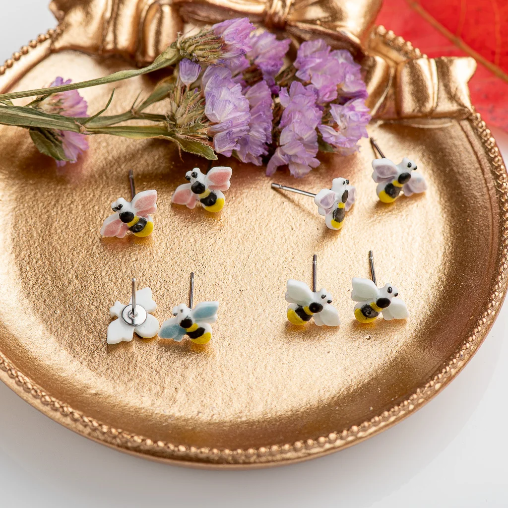 Cartoon Animal Bee Ceramic Earrings Fashion Gift Ear Studs Jewelry Wholesale For Women Girl #LY235