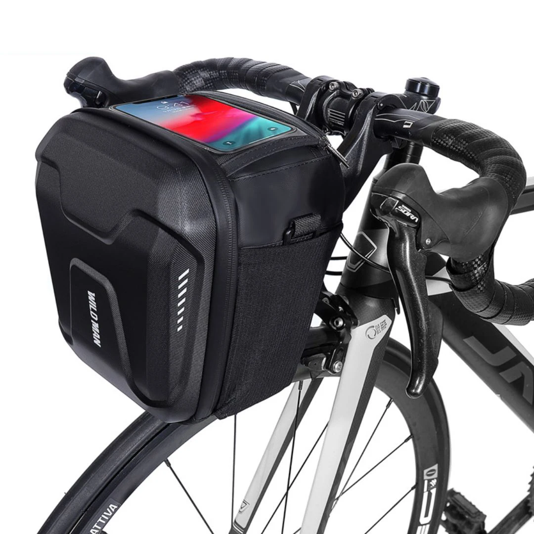 WILD MAN Quick Release 4L Hard Shell Waterproof Scooter Storage Bag with Touch Screen for Kick Scooters Folding Bike