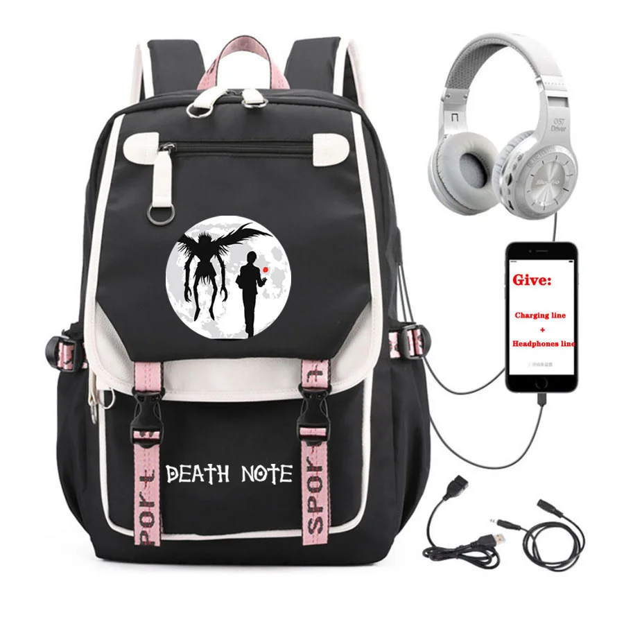 anime Death Note backpack Unisex Travel Backpack student School book Bag USB Charging teenagers Laptop packsack