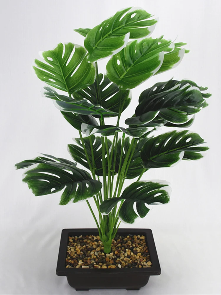 Artificial Plants Green Palm Leaves Monstera Home Garden Living Room Bedroom Balcony Decoration Tropical Plastic Fake Plant Long