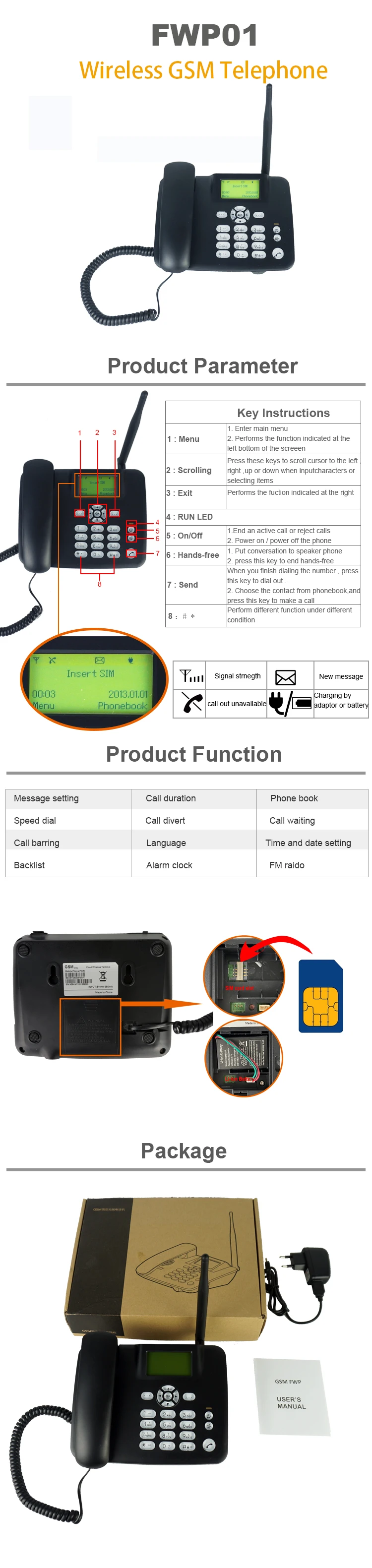 GSM Caller ID phone FWP01 for ordinary office / store / bank /school / hotel