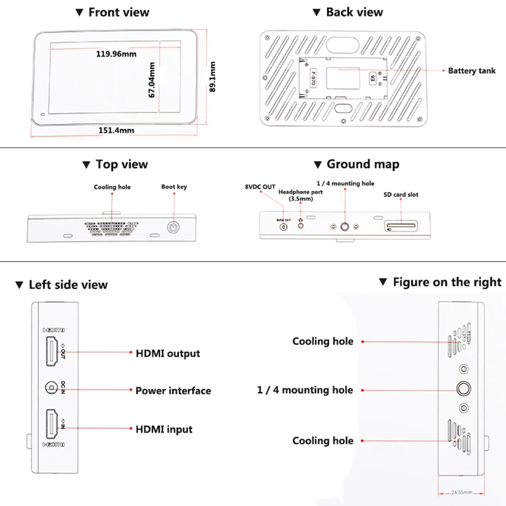 CAMVATE schwview R6 UHB 5.5 "Touchscreen Field Monitor 2800nits 4K HDMI con 3D LUT HDR Vectorscope a forma d'onda per fotocamera DSLR nuovo