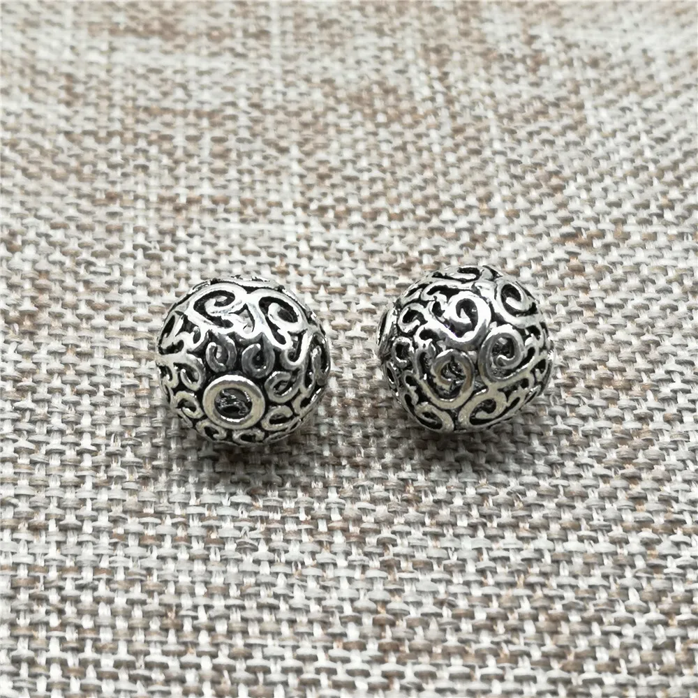 1 Piece of 925 Sterling Silver Hollow Spiral Round Beads 12mm for Bracelet Necklace