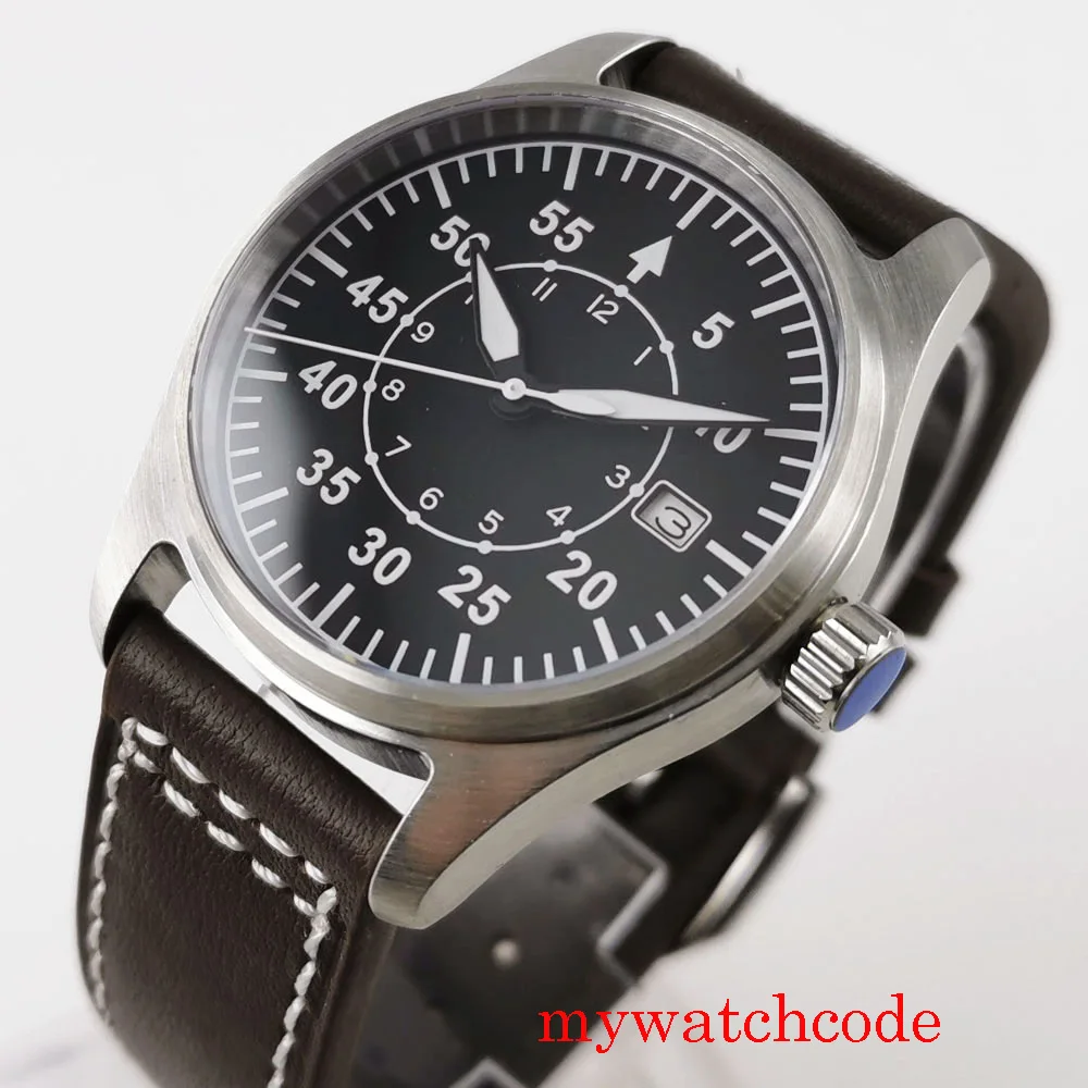 Tandorio New 20ATM Pilot Mechanical Watch for Men Black Dial Sapphire Crystal Miyota8215 Movement Sport Vintage Clock Reloj